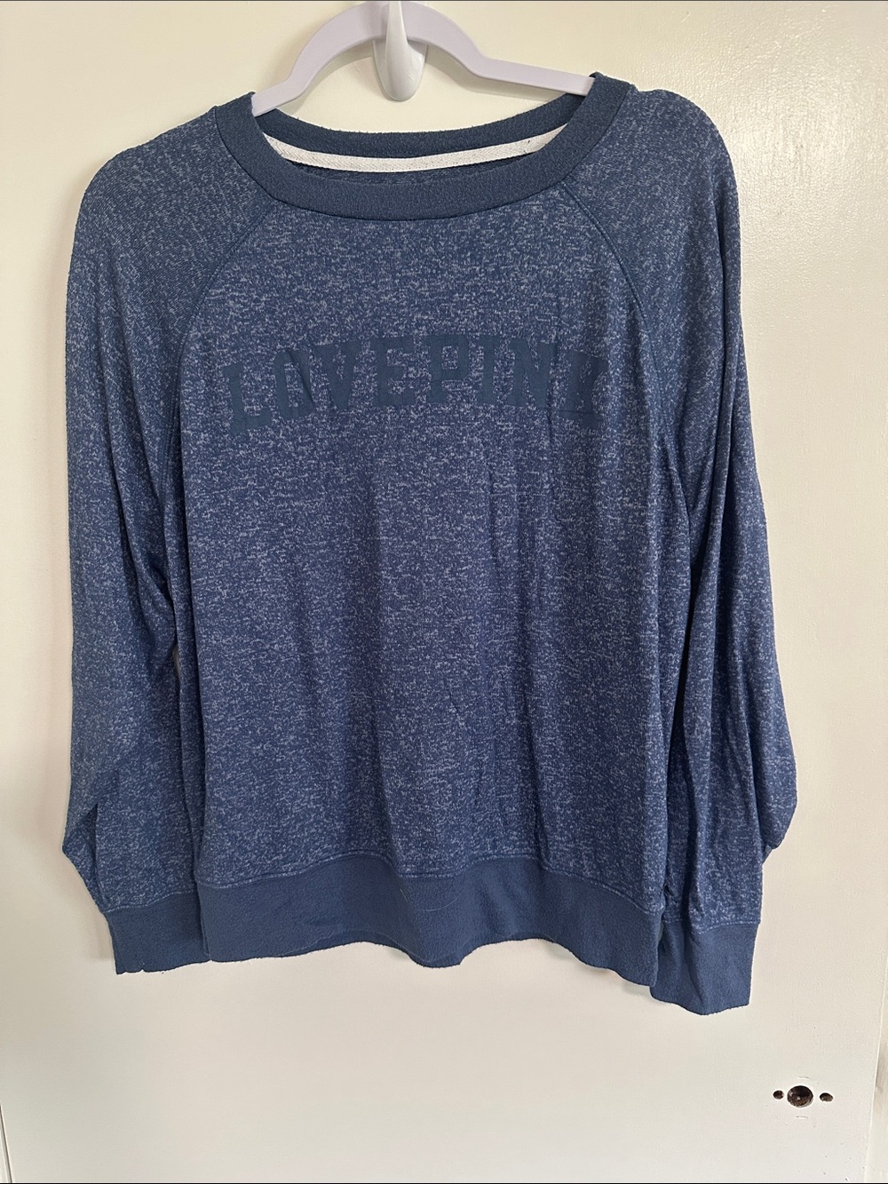 PINK Victoria's Secret Heathered Navy Scoopneck Pullover Size Small